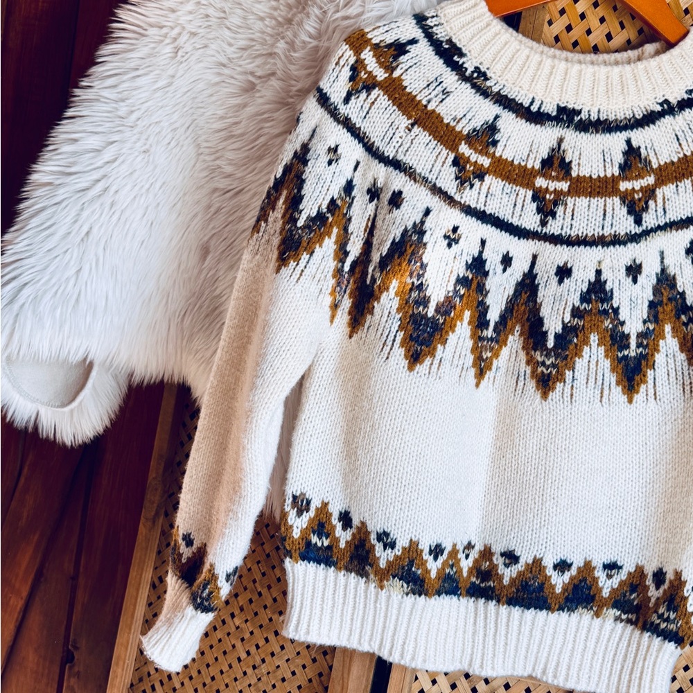 Heartloom Fair Isle White and Brown Patterned Sweater - Picture 4 of 4